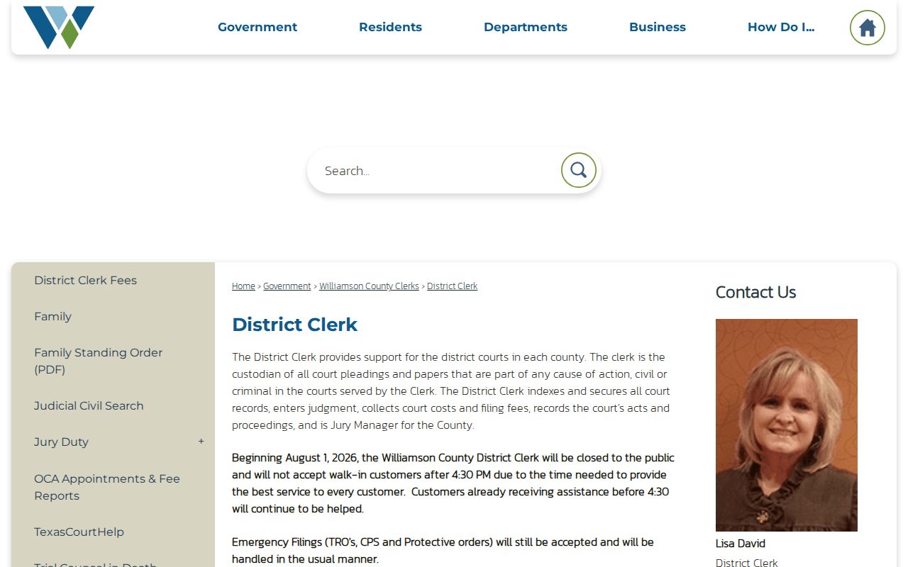 Williamson County criminal records District Clerk information