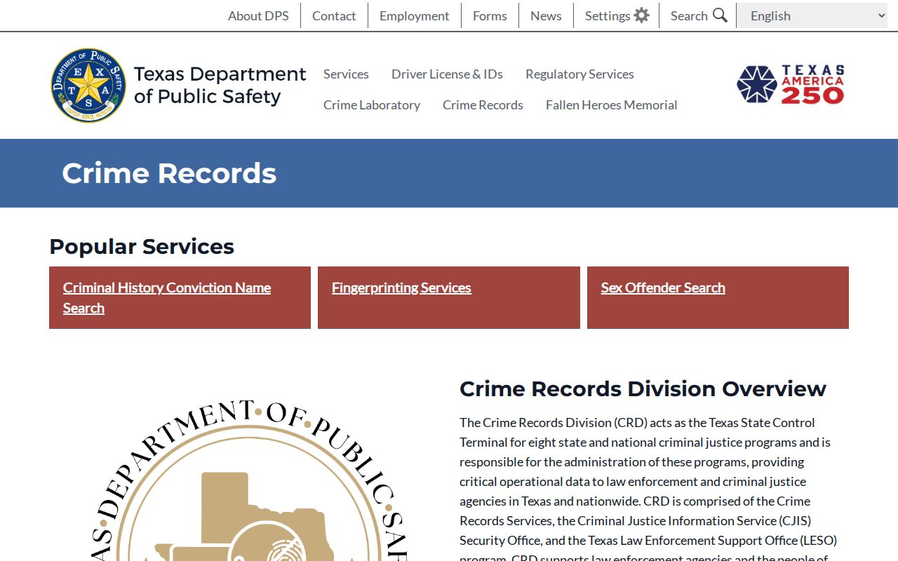 Texas DPS crime records for Williamson County criminal history checks