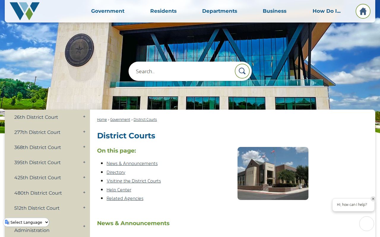 Williamson County district courts for criminal case records