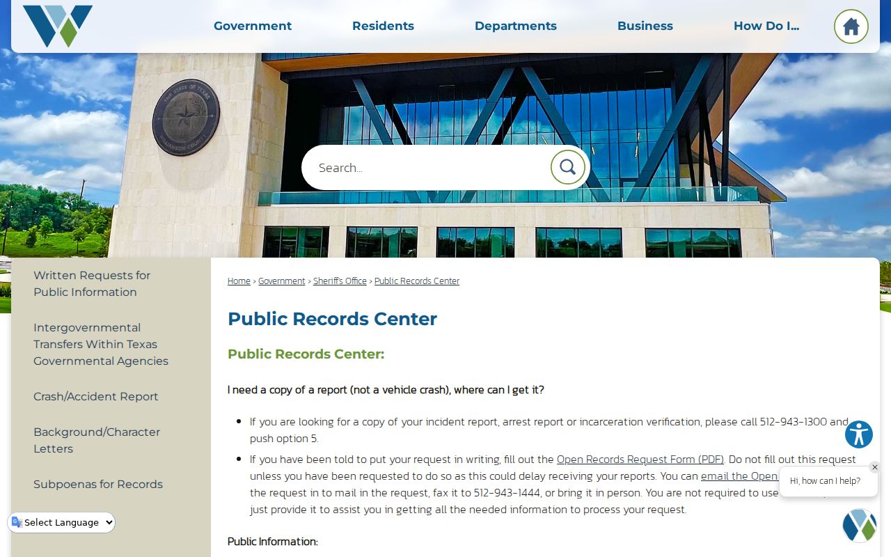 Williamson County Sheriff public criminal records center
