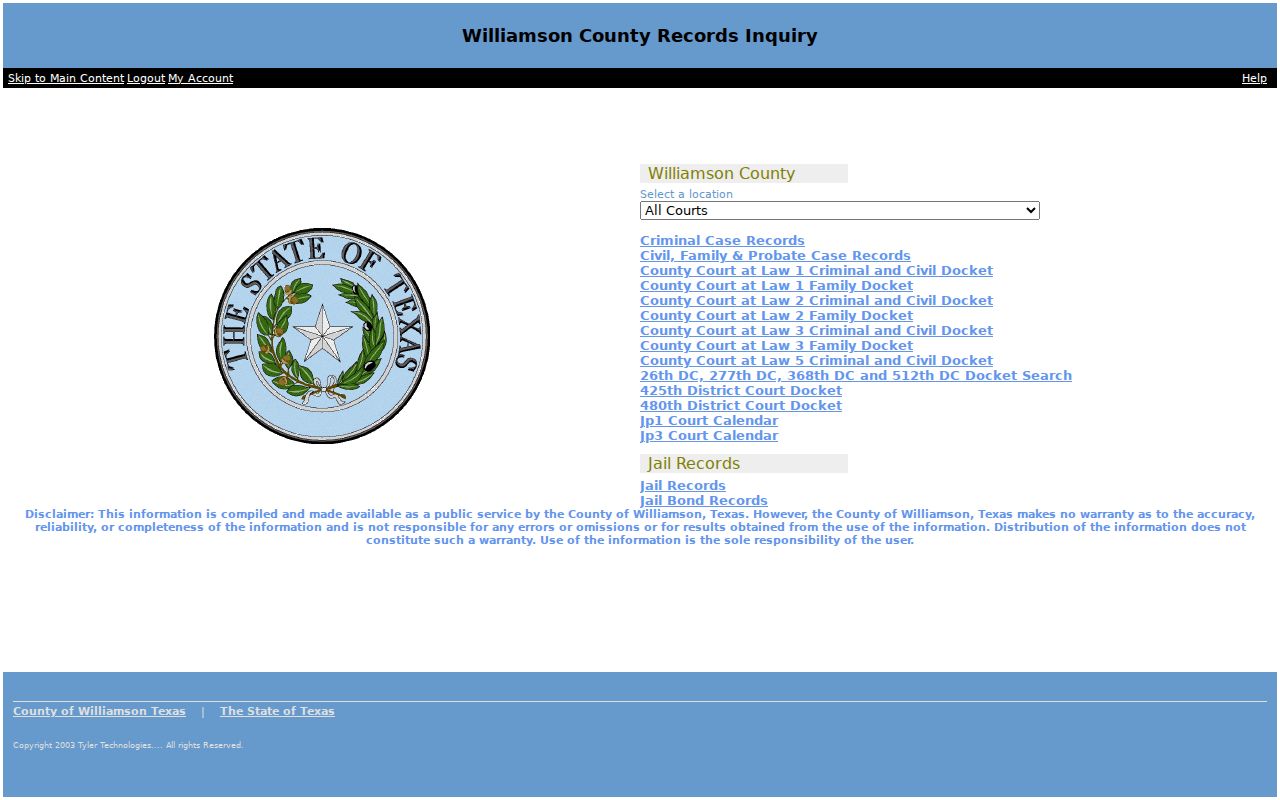Williamson County criminal history Public Judicial Records interface