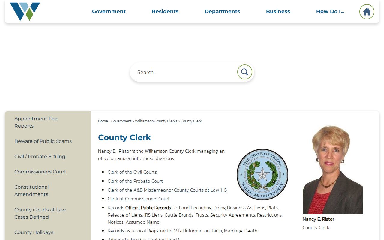 Williamson County criminal record County Clerk page