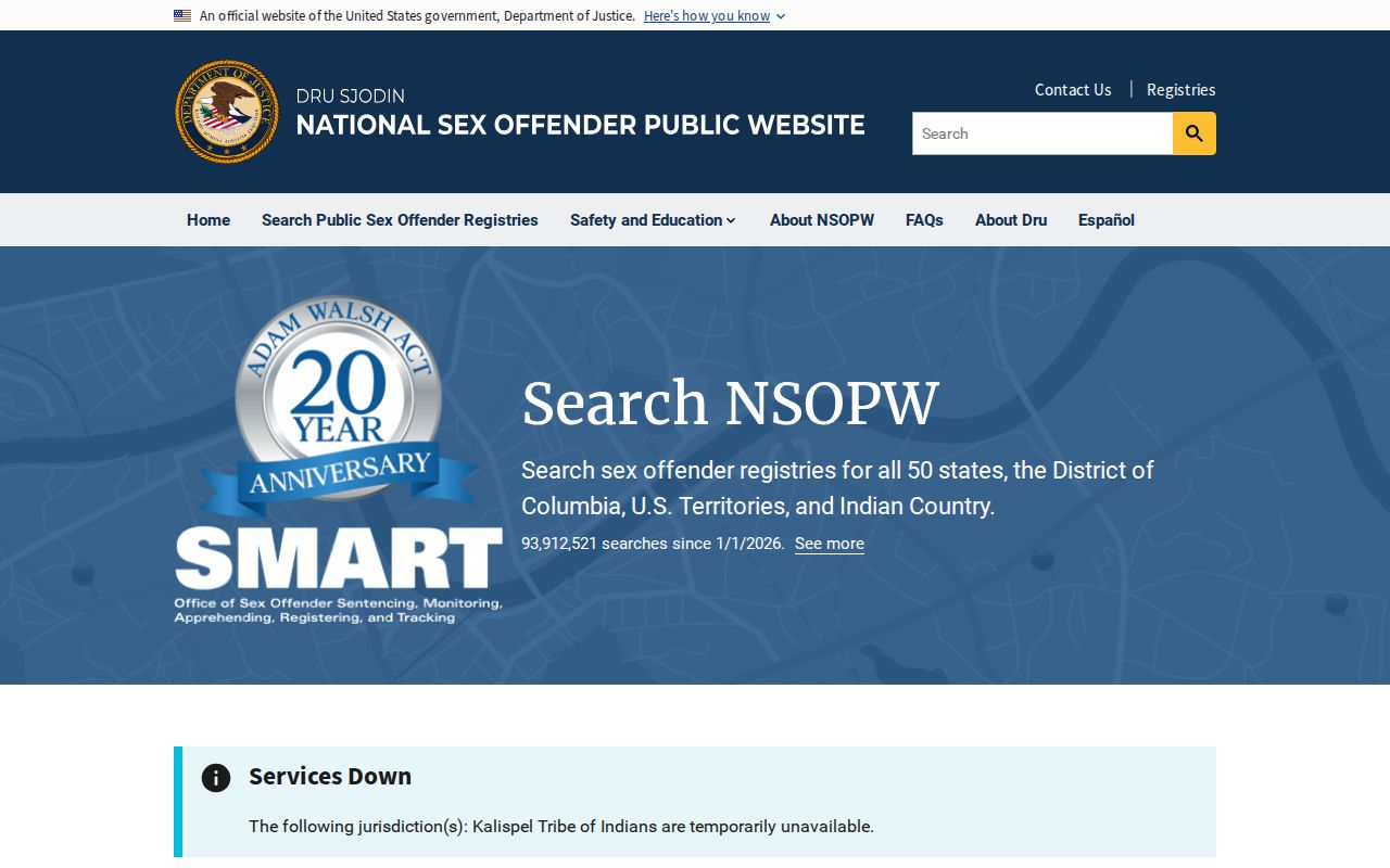 National registry gateway used with Williamson County sex offender records