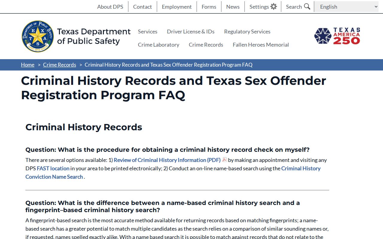 Texas DPS guidance for Williamson County sex offender registry searches